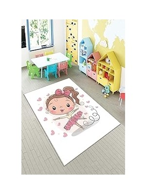 Uravas Store Pelangi Beyaz Dans Eden Kız Yıkanabilir Kaymaz Taban Leke Tutmazbebek ve Çocuk Odası Halısı, Beyaz 100 x 400, 901357013100400