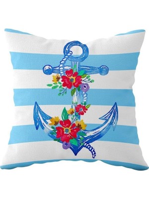 Uravas Store Pelangi Mavi Çapa Desen Çift Taraflı Gizli Fermuarlı Yastık Kılıfı Kırlent Koltuk Yastık Kılıfı, Beyaz-Mavi 43 x 43
