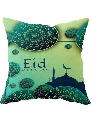 Uravas Store Pelangi Eid Mubarak Ramazan Çinili Çift Taraflı Gizli Fermuarlı Yastık Kılıfı Kırlent Koltuk Yastık Kılıfı, Yeşil 43 x 43