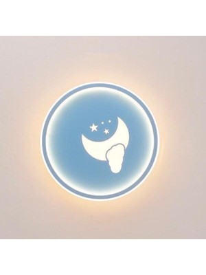 AVİZE Çocuk Odası LED Tavan Avizesi | Ay ve Yıldız Desenli | Dekoratif Yuvarlak Çocuk Odası Lambası 40 Çap