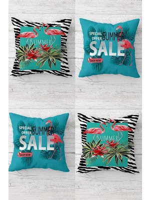 Uravas Store Pelangi Tropikal Filamimgo Desenli Gizli Fermuarlı Kırlent Kılıfı Koltuk Yastık Kılıfı TAKIM(4ADET), Turkuvaz-Pembe 45 x 45