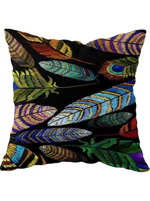 Uravas Store Pelangi Siayh Renkli Yaprak Çift Taraflı Gizli Fermuarlı Yastık Kılıfı Kırlent Koltuk Yastık Kılıfı, Mavi-Siyah-Sarı 43 x 43