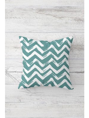 Uravas Store Pelangi Suluboya Zigzag Desenli Çift Tarafı Baskılı Gizli Fermuar Yastık Kılıfı Kırlent Koltuk Yastık Kılıfı, Turkuaz-Beyaz 45 x 45