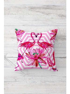 Uravas Store Pelangi Fuşya Flamingo Desenli Çift Tarafı Baskılı Gizli Fermuarlı Yastık Kılıfı Kırlent Koltuk Yastık Kılıf, Fuşya 45 x 45