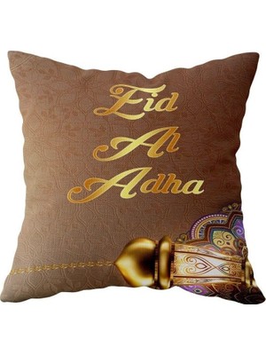 Uravas Store Pelangi Edi Al Adha Ramazan Temalı Çift Taraflı Gizli Fermuarlı Yastık Kılıfı Kırlent Koltuk Yastık Kılıfı, Kahverengi-Sarı 43 x 43