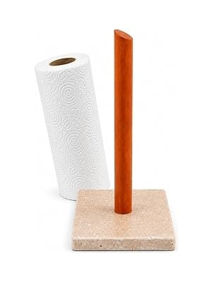 Uravas Store Orret Home Traverten Kağıt Havluluk Ahşap Direkli Kağıt Havlu Standı Masa Üstü Peçetelik Doğal Taş Mutfak Havluluk Tezgah Üstü Kağıt Havlu Tutacağı (Kare)