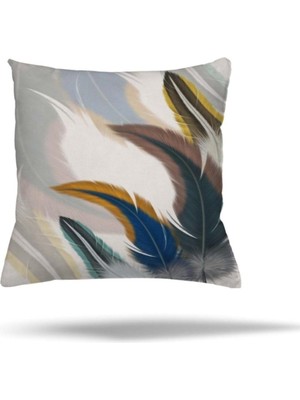 Uravas Store Pelangi Fermuarlı Yastık Kılıfı Kuş Tüyü Desen, Beyaz-Mavi 45 x 45