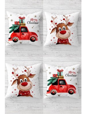 Uravas Store Pelangi Geyik Vosvos Yılbaşı Gizli Fermuarlı Kırlent Kılıfı Koltuk Yastık Kılıfı TAKIM(4ADET), Kırmızı-Yeşil-Beyaz 45 x 45