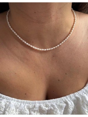 Taşmir 2-3 mm Sertifikalı Gerçek Arpa Tatlı Su Incisi KOLYE-40CM