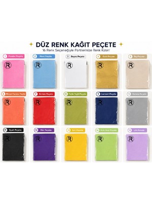 Bkmc Düz Renk Kağıt Peçete | Doğum Günü, Baby Shower ve Parti Sofrası Peçetesi | 13 Renk Seçeneği Doğum Günü Parti Seti Süsü