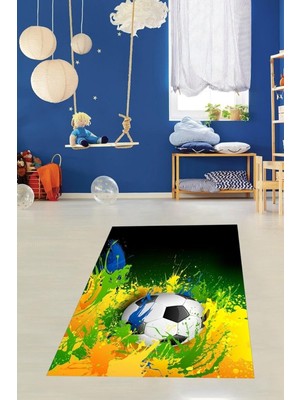 Uravas Store Pelangi Futbol Topu Desenli Dijital Baskılı Kaymaz Taban Yıkanabilir Leke Tutmaz Mutfak Halısı, Karışık Renkli 100 x 150