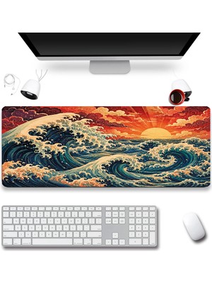 Sonictouch Klavye Mousepad 40X90CM Dikişsiz Pürüzsüz Sıvı Geçirmez Kaymaz Taban Japon Gün Batımı
