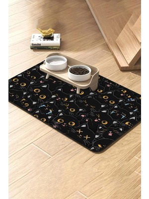 Matgo Pati Kedi Köpek Beslenme Matı 50X70CM Su Geçirmez Mama Kabı Altı Paspası Kara Kedi Curcunası