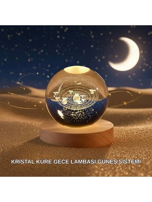 Shopwave Dekoratif LED Kristal Küre Ahşap Altlıklı Şık Gece Lambası