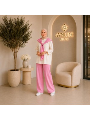 Aynude 3’lü Takım Kadın Tunik Pantolon ve Omuz Şallı