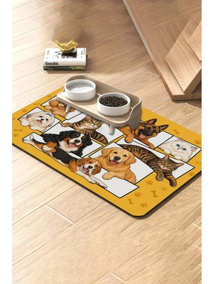 Matgo Pati Kedi Köpek Beslenme Matı 50X70CM Su Geçirmez Mama Kabı Altlığı Paspası Patili Aile Albümü