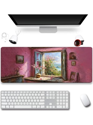 Sonictouch Klavye Mousepad 32X70CM Dikişsiz Pürüzsüz Sıvı Geçirmez Kaymaz Taban Pembe Huzur