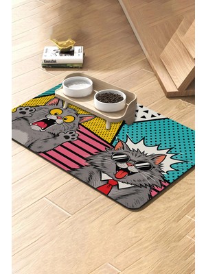 Matgo Pati Kedi Köpek Beslenme Matı 50X70CM Su Geçirmez Mama Kabı Altlığı Paspası Kedi Pop Art