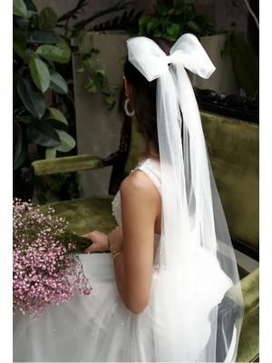 Bba New Trend Fiyonklu Uzun Duvak Vualet,kep, Sade Şık Tasarım Tüylü Vualet Nikah Aksesuarı,düğün Tac