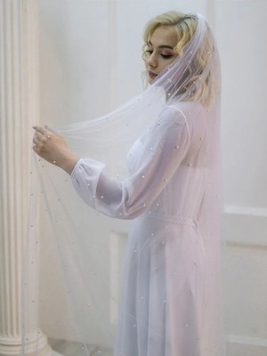 Bba New Trend 1 mt Beyaz Incili Kumaş Inci Duvak Gelin,duvak,gelinlik Aksesuar,vualet,nikah Aksesuari,