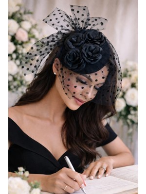 Bba New Trend Nikah Şapkası Siyah Vualet Gelin Kep Tüllü Saç Aksesuarı Şık Tasarım Nikah ve Özel Günler Için
