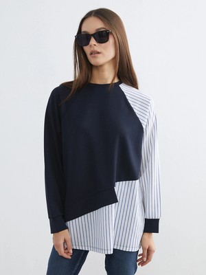 Lc Waikiki Yeni Sezon Bisiklet Yaka Renk Bloklu Kadın Sweatshirt Tunik