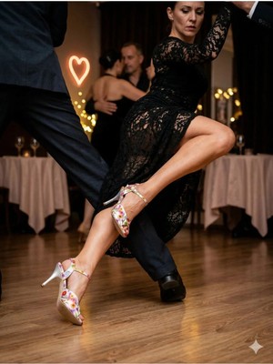 Bitangosu "dansın Baharı",8,5 cm 13 Pont Kapalıtopuk-Açık Burun- Tango, Dans ve Salon Ayakkabısı