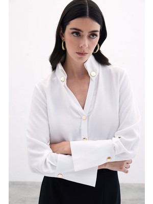 Sateen-Çıt Çıt Detaylı Gömlek