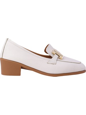 Kadın Hakiki Deri Metal Tokalı Loafer Bej - Albini 26143249D