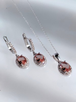Luna Luster 925 Ayar Gümüş Işıltılı Zultanit Taşlı Damla Tasarım Kadın Set Kolye Küpe
