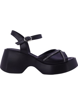 Kadın Hakiki Deri Bilek Bantlı Platform Sandalet Siyah - Albini 267425538