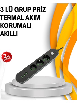 Shopwave Hızlı Şarj Özellikli 3 USB Girişli Üçlü Priz