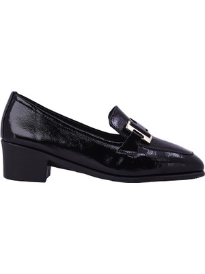 Kadın Hakiki Rugan Deri Metal Tokalı Loafer Siyah - Albini 26143249R
