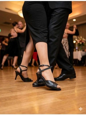 Bitangosu Mat Siyah Deri 8,5 cm 13 Pont Kelebek Model Tango, Dans ve Salon Ayakkabısı