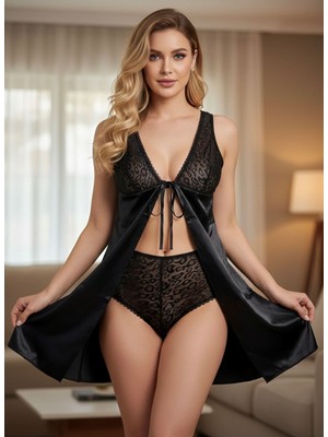 Tienda Elegante Siyah Saten Gecelik - M-341