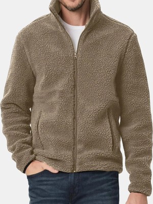 Vega Port Unisex Peluş Tam Fermuarlı 2 Cepli Içi Polarlı Sweatshirt Bej