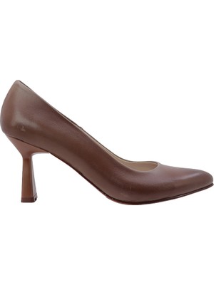 Kadın Hakiki Deri Sivri Burun Kadeh Topuk Stiletto Vizon - Hobby FB26067D