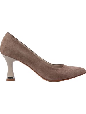 Kadın Süet Sivri Burun Stiletto Vizon - Hobby FB26069S