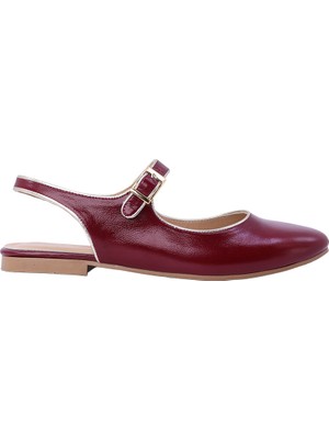 Kadın Hakiki Rugan Deri Arkası Açık Tokalı Babet Bordo - Hobby 260606R