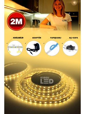 Empressco Şerit LED Işık - Tak Çalıştır Kes Kullan Çok Amaçlı Adaptörlü Anahtarlı (Gün Işığı) 2 Metre