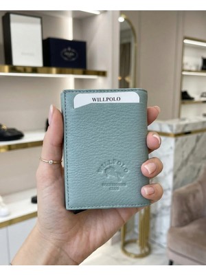 Willpolo Hakiki Dana Derisi Natural Mekanizmalı Otomatik Su Yeşili Kartlık Cüzdan (10X8,5 Cm)