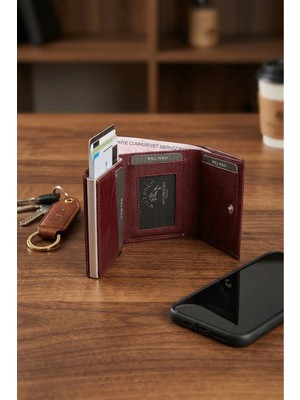 Willpolo Hakiki Dana Derisi Natural Mekanizmalı Otomatik Bordo Kartlık Cüzdan (10X8,5 Cm)