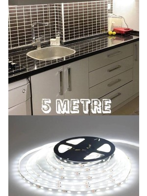 Empressco Mutfak Dolabı Tezgah Üstü Için 5 Metre Beyaz Şerit LED Işık Adaptörlü Aç Kapa Anahtarlı Tak Çalıştır