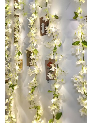 Empressco Beyaz Kiraz Çiçeği ve 3 Metre LED Işık Seti - Yapay Sarmaşık Çiçek - Sökülebilir Çiçekler!
