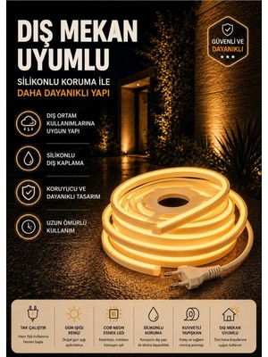 Empressco Lüks Amber Cob Neon LED 220V | Tak & Çalıştır | Esnek Kendinden Yapışkanlı Dekoratif Aydınlatma | 1-100M