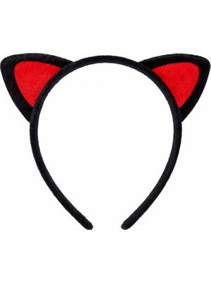 Hace Bazaar Peluş Kedi Kulak Taç Kırmızı Siyah – Çocuk Parti & Kostüm Tacı