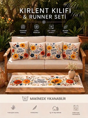 Elvoran Joy Çiçek Desenli Bohem Dekoratif Çift Taraf Baskılı Kırlent Kılıfı
