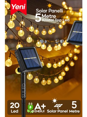 Empressco Kristal Toplar 5 Metre Solar Enerjili Bahçe Aydınlatması LED Işık Gün Işığı Dekoratif Iç & Dış Mekan