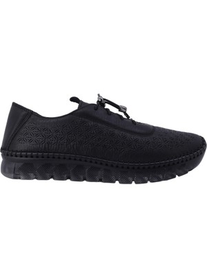 Kadın Hakiki Deri Delikli Esnek Tabanlı Sneaker Siyah - Hobby 261121