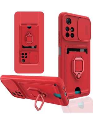 Magicool Xiaomi Redmi Note 11T Kılıf Zuma Kartvizitli Yüzüklü Silikon - Kırmızı